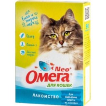 Витамины для кошек Омега Нео с солодом /Для выведения шерсти/ 90таб.