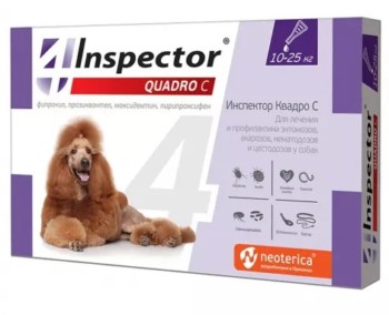 Капли Инспектор Квадро для собак от 10-25 кг 1 пипетка