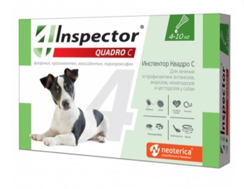 Капли Инспектор Квадро для собак от 4-10 кг 1 пипетка