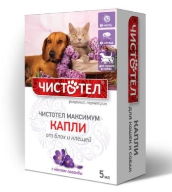 Капли Чистотел Максимум для кошек и собак от блох и клещей 5 мл