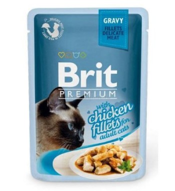 Влажный корм для кошек Брит премиум GRAVY, кусочки из куриного филе в соусе, 85 гр