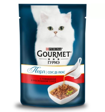 Влажный корм для кошек Gourmet Perle Соус де-Люкс, говядина, 85 гр