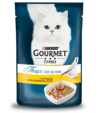 Влажный корм для кошек Gourmet Perle, с курицей, кусочки в соусе, 85 гр