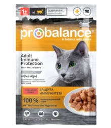 Влажный корм PROBALANCE CAT IMMUNO PROTECTION для взрослых кошек с говядиной в соусе, 85 гр.