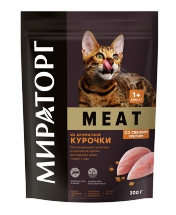 Мираторг Meat полнорационный сухой корм для кошек, с ароматной курочкой, 300 г