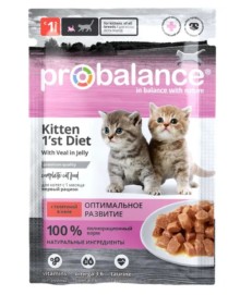 Корм для котят Probalance 85г Kitten 1st Diet телятина в желе пауч