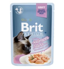 Влажный корм для кошек Brit Premium Cat Gravy кусочки из филе лосося в соусе, 85 гр