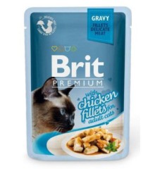 Влажный корм для кошек Брит премиум GRAVY, кусочки из куриного филе в соусе, 85 гр